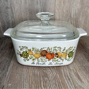 Vintage Corning Ware Spice of Life 1.5 Qt Dish w/ Pyrex Lid Le Persil La Sauge